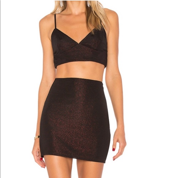 Revolve By The away shimmery black and red crop top and Skirt set - Picture 6 of 7